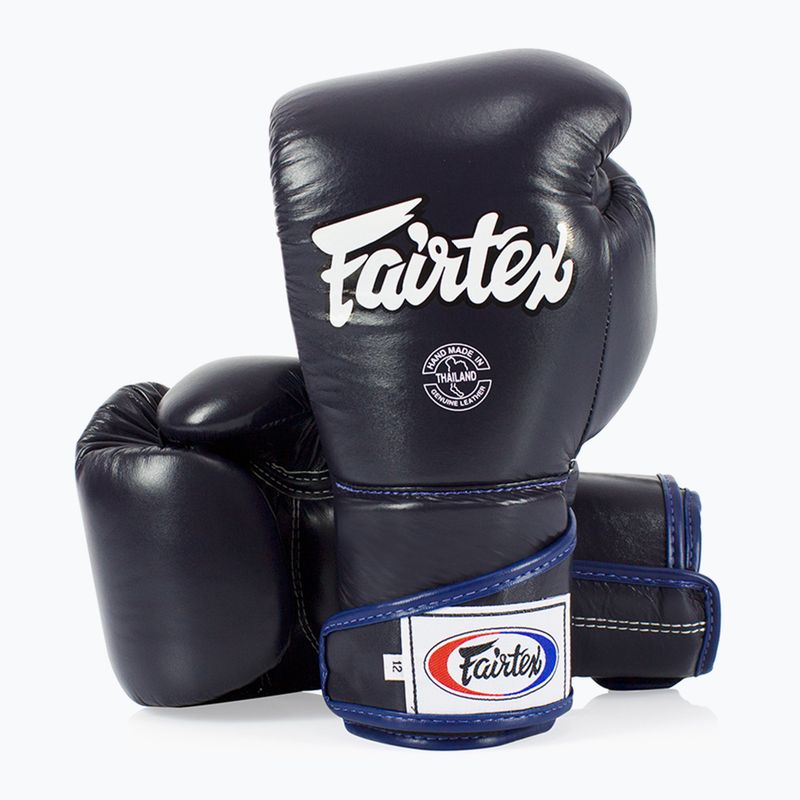 Fairtex Стилни ъглови боксови ръкавици за спаринг - заключен палец, сини 4