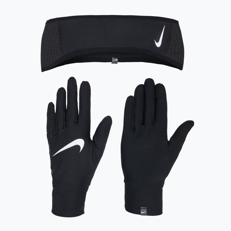 Дамски комплект лента + ръкавици Nike Essential Running black/ black/silver