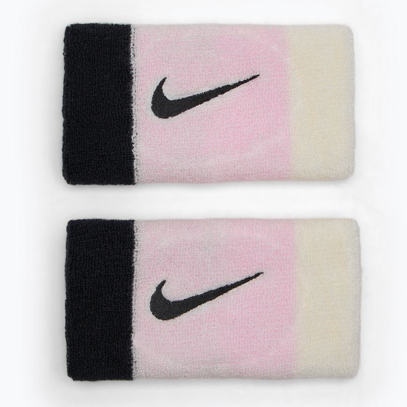Лента за китка Nike Swoosh Doublewide Wristbands 2 бр. pink foam/coconut milk/black