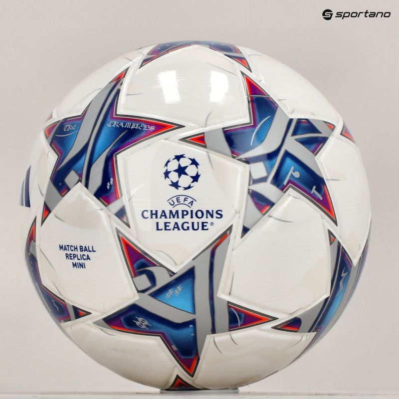 adidas UCL Mini 23/24 бял/сребърен металик/ярък циан размер 1 футбол 5