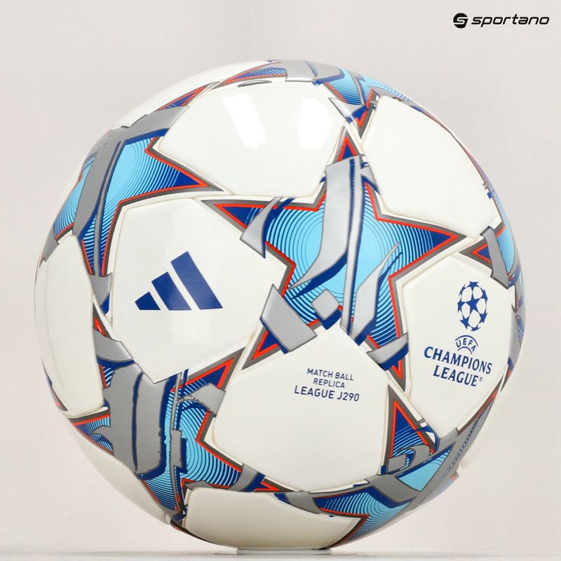 adidas UCL Junior 290 League football 23/24 white/silver metallic/bright cyan size 4 5