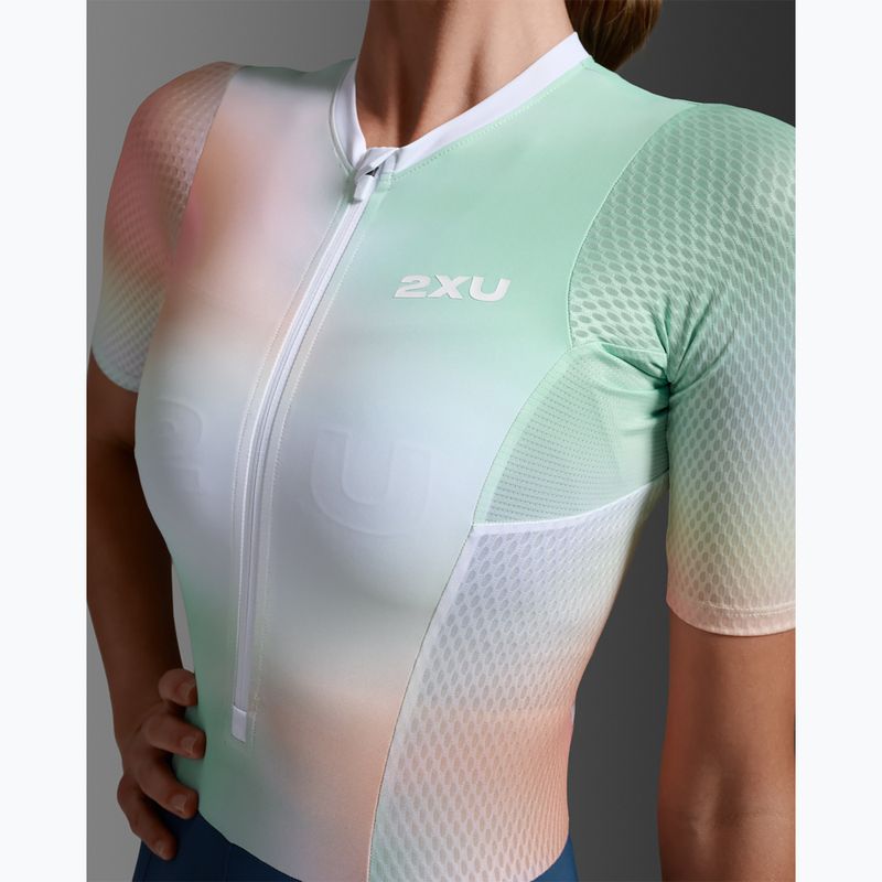 Дамски гащеризон за триатлон 2XU Aero Hex Sleeved jelly mint/majol 6