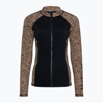 Дамски Hurley Leopard Zip Front кафява захар плуване с дълъг ръкав