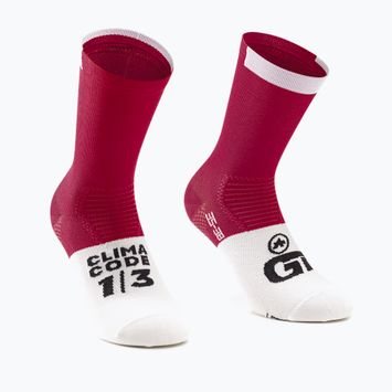 ASSOS GT C2 червени/бели чорапи за колоездене P13.60.700.4M.0