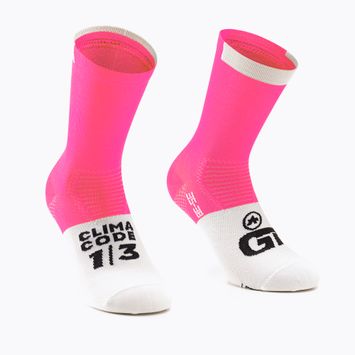 ASSOS GT C2 розови и бели чорапи за колоездене P13.60.700.41.0