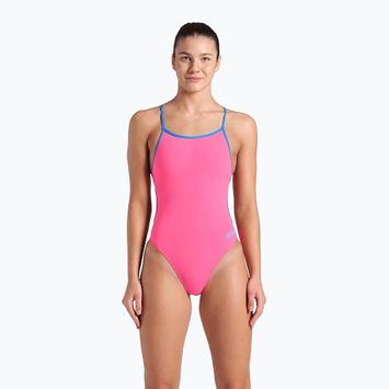 Дамски бански костюм от една част arena Lace Back Solid шокиращо розово/синьо river