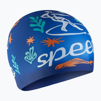 Speedo Junior Силиконова шапка за плуване с печат, синьо/бяло