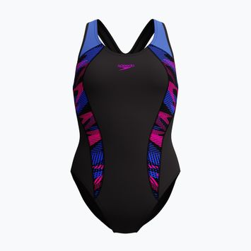 Дамски цял костюм за плуване Speedo Placement Laneback zoom boom placement/speedo black