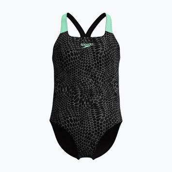 Детски цял бански костюм Speedo Allover Pwerbackback black/alfalfa green