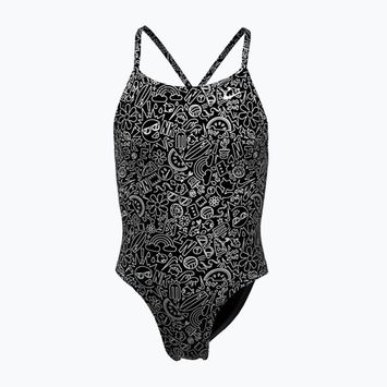 Детски бански костюм от една част Nike Hydrastrong Charms Multi Print Lace Up Back black