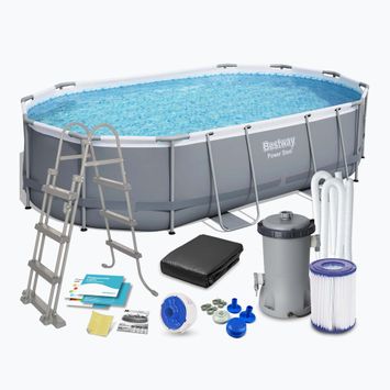 Сглобяем басейн Bestway Power Steel Oval Pool Set 488 x 305 cm тъмносив