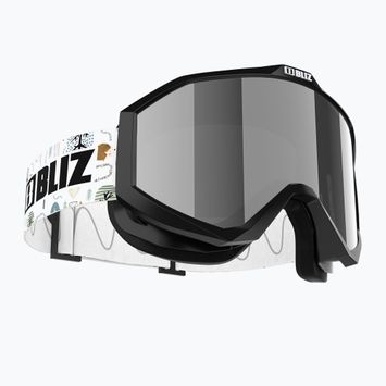 Детски скиорски очила Bliz Liner Jr black white logo/brown&silver mirror