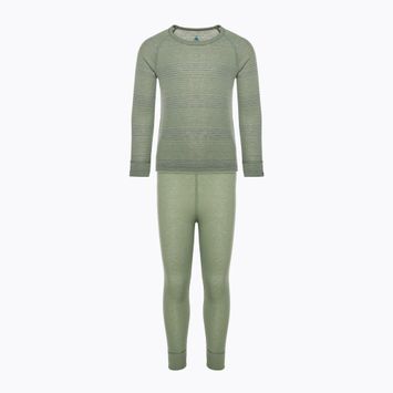 Детско термобельо ODLO Active Warm Eco Long стоманено сиво меланж/матово зелено