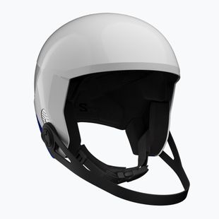Детска скиорска каска Salomon Equipe Fis + Chinguard Jr white/race blue
