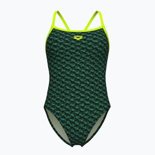 Дамски бански от една част Arena Monogram Challenge Back dark sage multi/artic lime