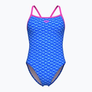 Дамски бански костюм от една част arena Monogram Challenge back blue river multi/shocking pink