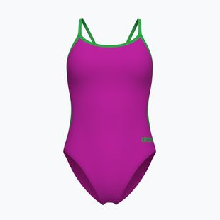 Дамски цял костюм за плуване Arena Lace Back Solid very fuchsia/team green