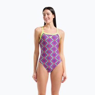 Дамски цял костюм за плуване arena Floral Challange Back violet multi/artic lime