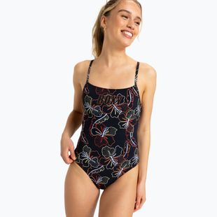 Дамски бански от една част ROXY Active Basic Printed anthracite athletic hibiscus