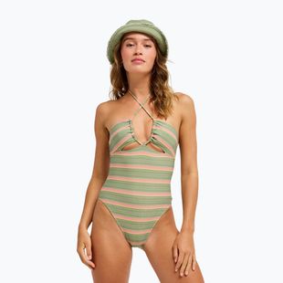 Дамски цял бански костюм ROXY Dreamer HI oil green say it with stripes