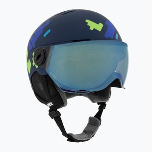 Детска ски каска UVEX Rocket Visor Jr blue matt/mirror blue/smoke