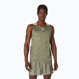 Мъжки ASICS Fujitrail Singlet мантия зелен/каки тениска за бягане