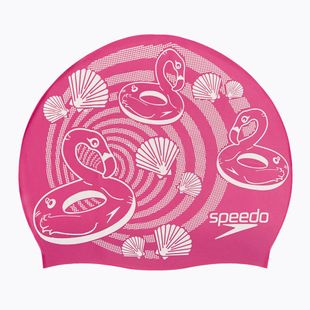 Детска шапка за плуване Speedo Slogan Print в розово/бяло