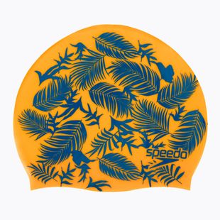 Детска шапка за плуване Speedo Slogan Print оранжево/синьо