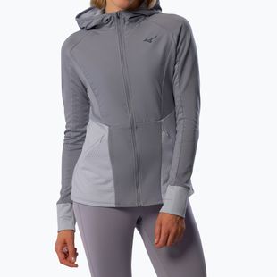 Дамско яке за бягане Mizuno Active Warm Hybrid Full Zip с качулка quicksilver