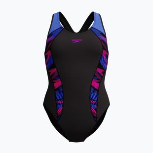 Дамски цял костюм за плуване Speedo Placement Laneback zoom boom placement/speedo black