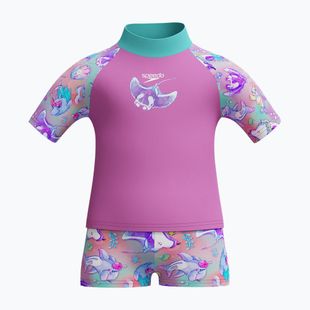Детски бански костюм от две части Speedo Digital Rash Top Set neon violet