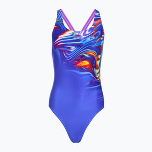 Дамски цял бански костюм Speedo Placement Digital Powerback molten blend/cobalt pop