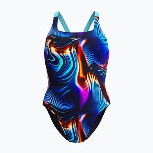 Дамски цял бански костюм Speedo Allover Digital Leaderback lava blur/speedo black