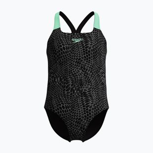 Детски цял бански костюм Speedo Allover Pwerbackback black/alfalfa green
