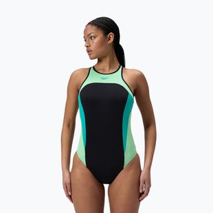 Дамски цял бански костюм Speedo High Neck Splice Cross Back turquoise gem