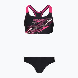 Детски бански костюм от две части Speedo Medley Logo Racerback 2pc anthracite/pink