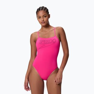 Дамски цял бански костюм Speedo Endurance+ Logo Thin Strap margarita pink