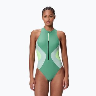 Дамски цял бански костюм Speedo Ocean Flex Zip fortune green/pale clover
