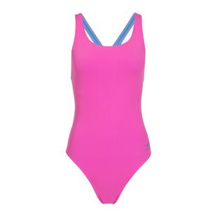 Дамски цял бански костюм Speedo Solid Powerback neon flamingo