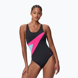 Дамски цял бански костюм Speedo Hyperboom butterfly back anthracite/margarita pink
