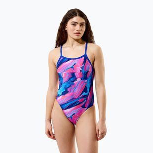 Дамски цял костюм за плуване Speedo FL Printed Turnback brushy glitch/hope