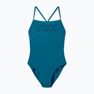 Дамски цял бански костюм Speedo Endurance+ с лого и тънки презрамки в цвят тийл абис