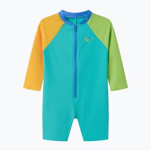Детски цял бански костюм Speedo Colorblock Zip LS aqua breeze