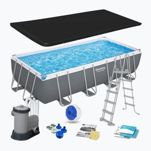 Сглобяем басейн Bestway Power Steel Rectangular Pool Set 56465N 549 x 274 cm тъмносив