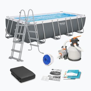 Сглобяем басейн Bestway Power Steel Rectangular Pool Set 56466N 549 x 274 cm тъмносив