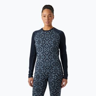 Дамска термоактивна блуза Helly Hansen Lifa Merino Midweight Graphic Crew navy nordic rose aop