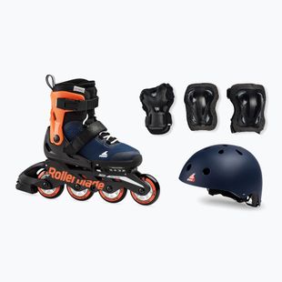 Детски ролери с каска и протектори Rollerblade Microblade Cube Jr midnight blue/warm orange 