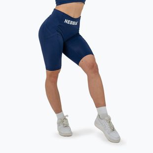 Дамски къси панталони за тренировка NEBBIA High Waisted Biker 10″ Gym Therapy dark blue