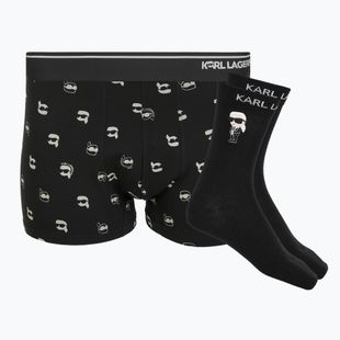 Мъжки комплект боксерки + чорапи KARL LAGERFELD Ikon Trunk aop karl dot black
