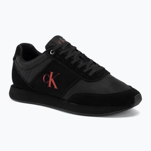 Мъжки обувки Calvin Klein HM0HM02212 Retro Runner Bans Leather Suede triple black/adrenaline rush